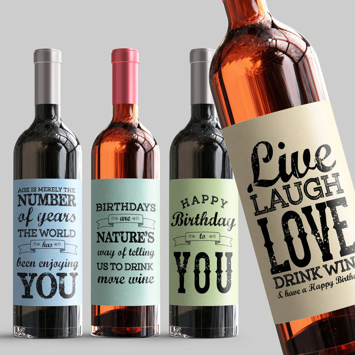 Rustic Vintage Birthday Wine Label Set - iCustomLabel