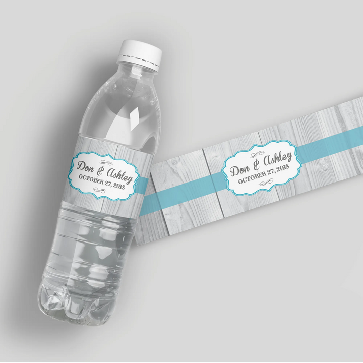 Rustic White Wood Wedding Water Bottle Labels - iCustomLabel