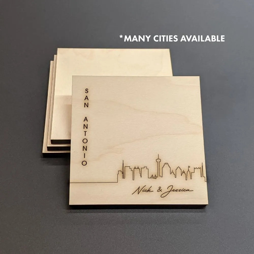 San Antonio Skyline Wood Coasters - iCustomLabel