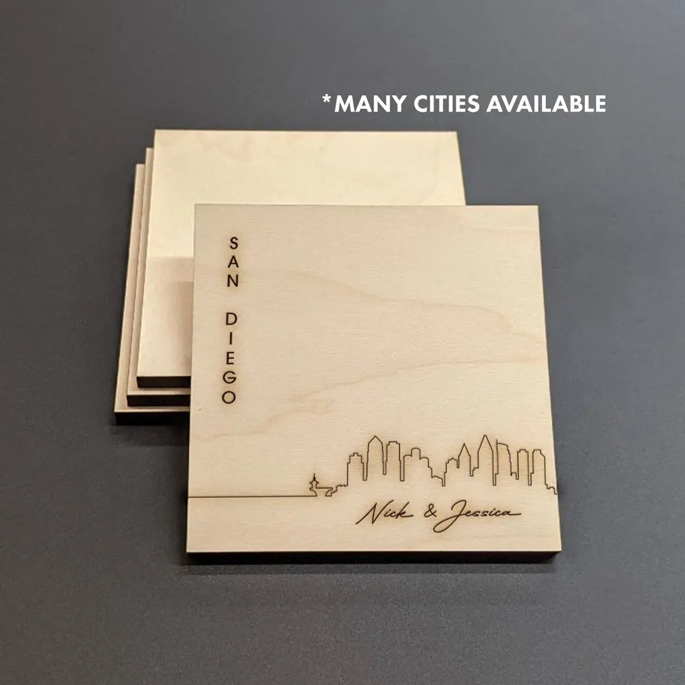 San Diego Skyline Wood Coasters - iCustomLabel