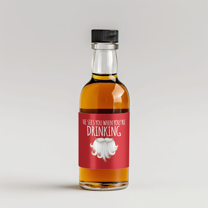 He Sees You When You're Drinking Mini Liquor Label