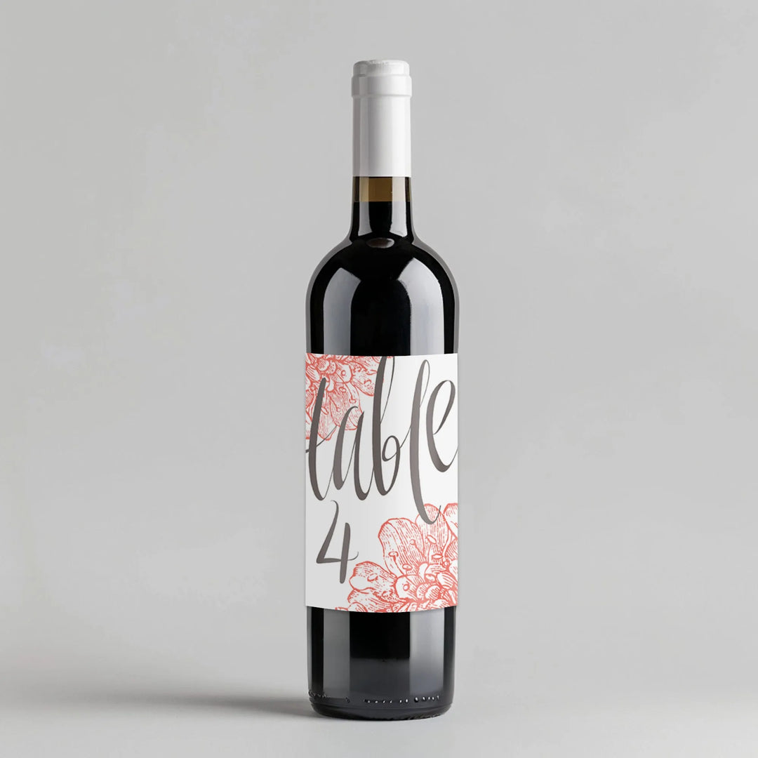 Script Floral Table Number Wine Label - iCustomLabel