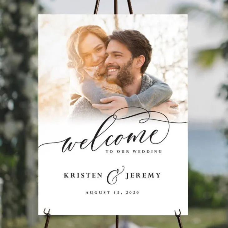 Script Photo Wedding Welcome Sign - iCustomLabel