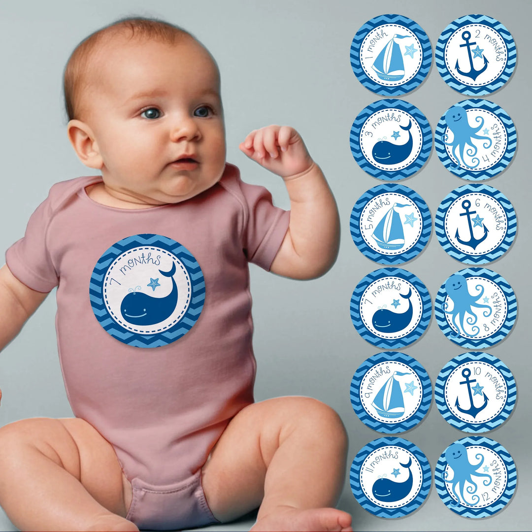 Sea Critter Blue Baby Month Stickers - iCustomLabel
