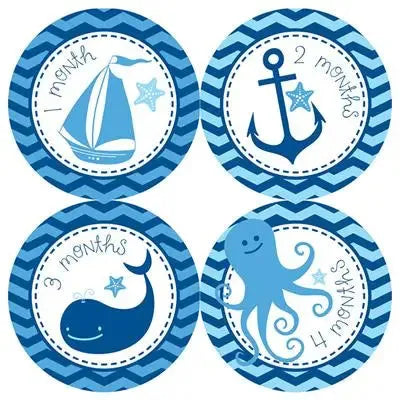 Sea Critter Blue Baby Month Stickers - iCustomLabel