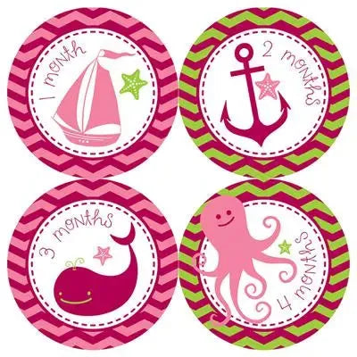 Sea Critter Pink Baby Month Stickers - iCustomLabel