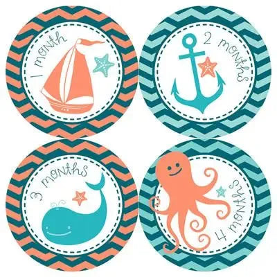 Sea Critter Teal Baby Month Stickers - iCustomLabel
