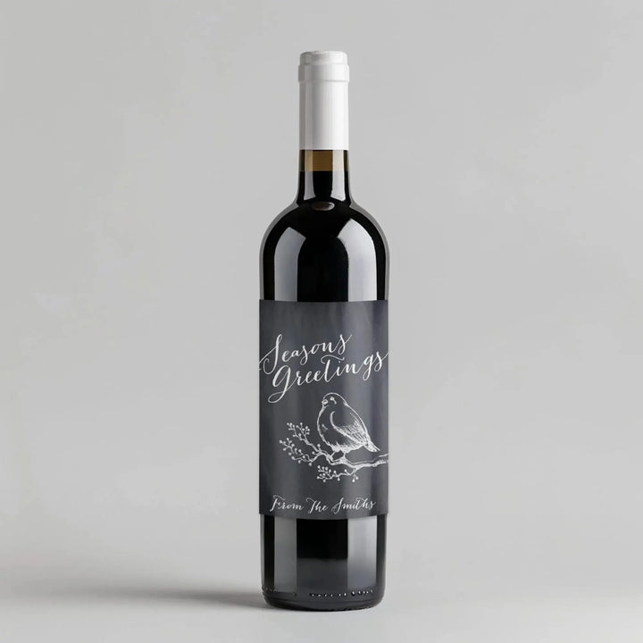 Seasons Greetings Bird Wine Label - iCustomLabel