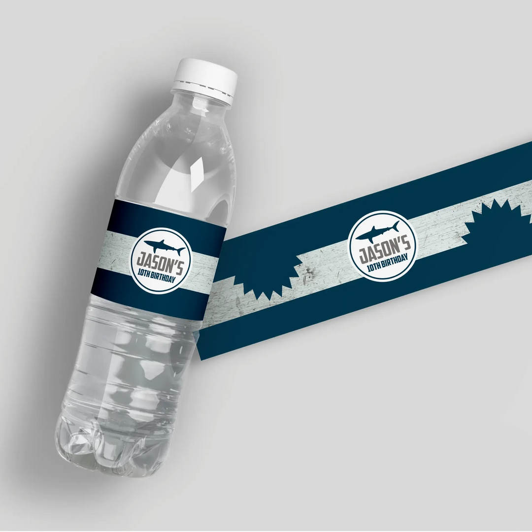 Shark Bite Birthday Water Bottle Labels - iCustomLabel