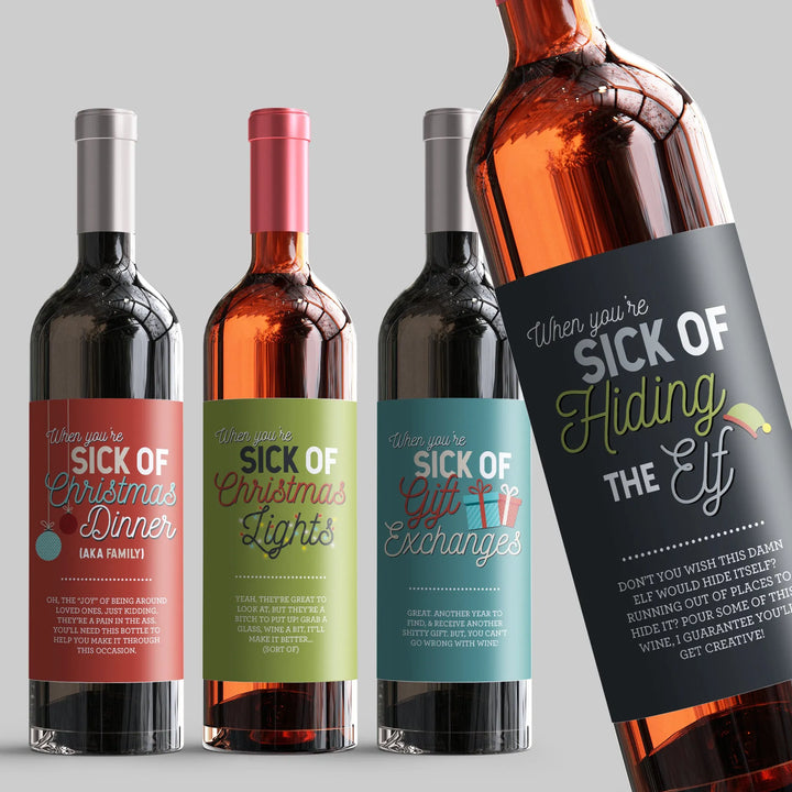 Sick Of Christmas Wine Label Set - iCustomLabel