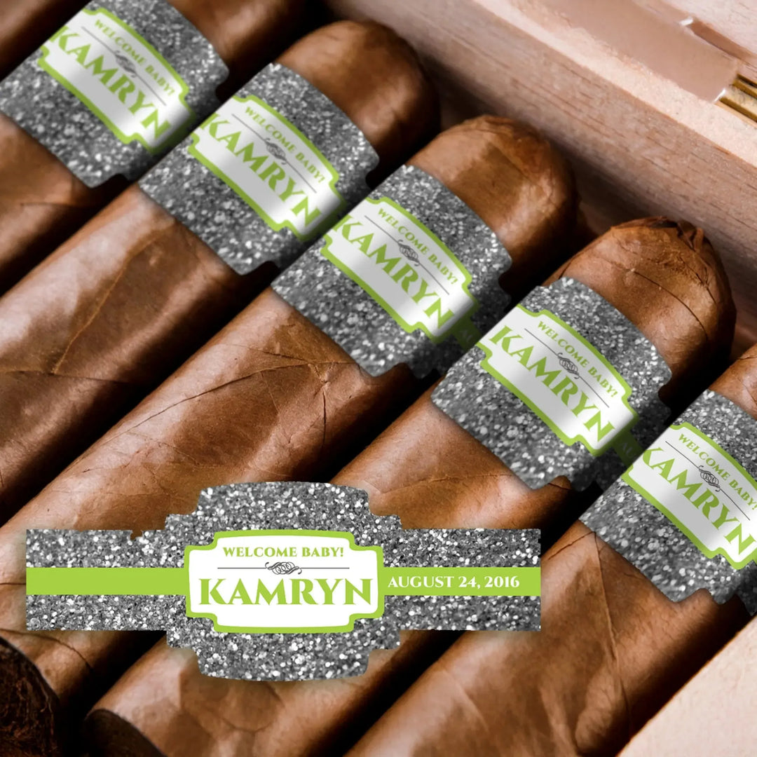 Silver Glitter Baby Shower Cigar Bands - iCustomLabel