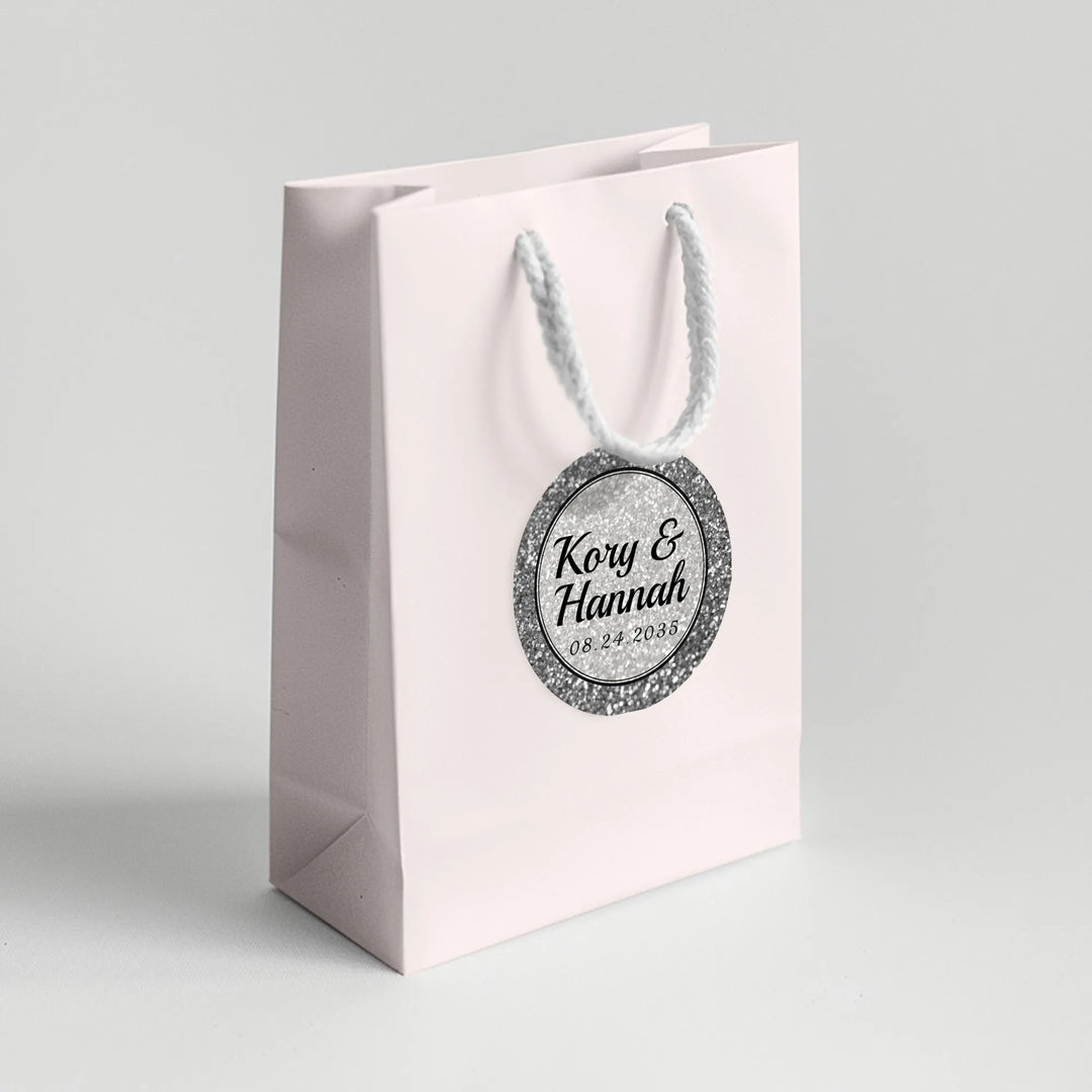 Silver Glitter Wedding Favor Labels - iCustomLabel
