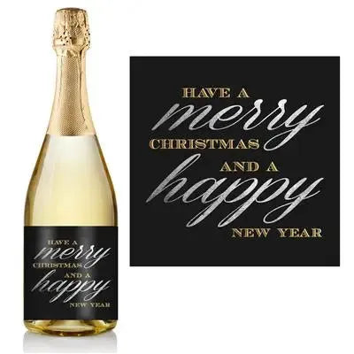 Silver Gold Christmas Champagne Label - iCustomLabel