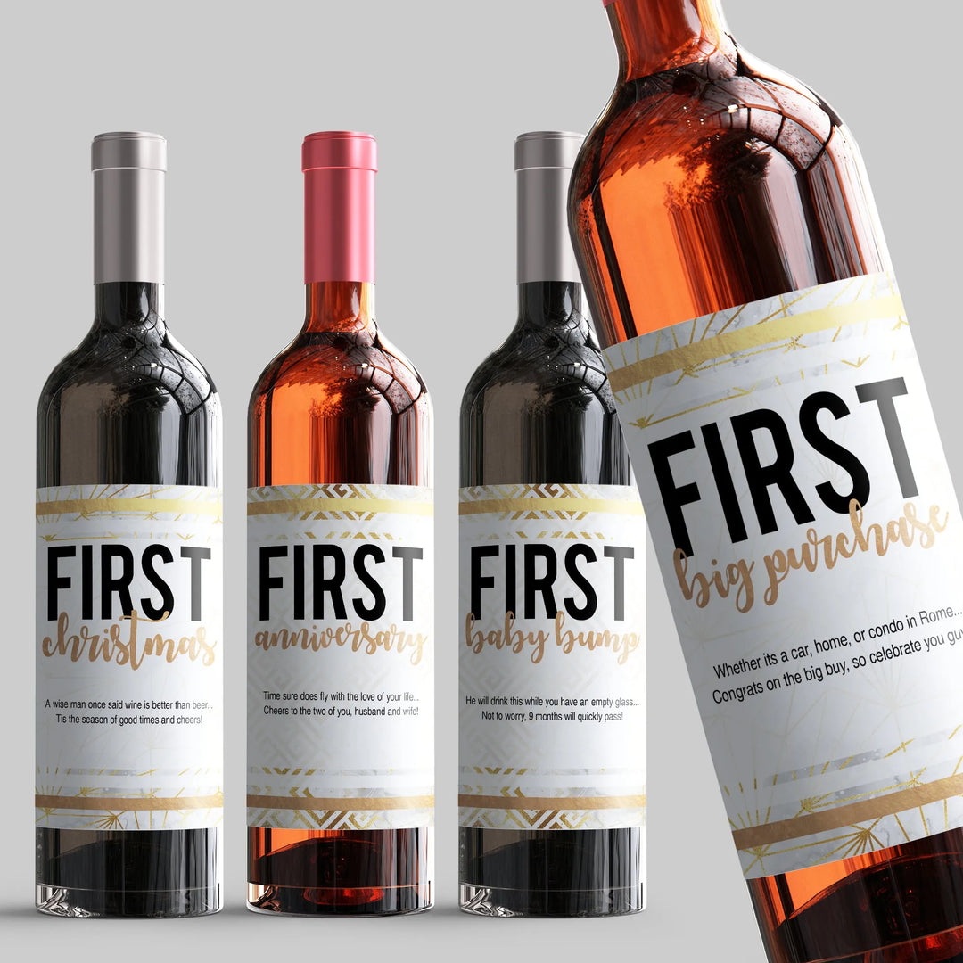 Silver Gold Wedding Milestone Wine Label Set - iCustomLabel