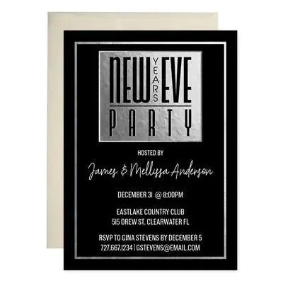 Silver New Years Party Invitations - iCustomLabel