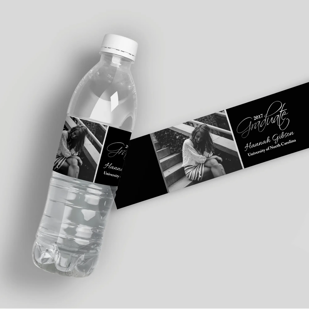 Silver Script Graduation Water Bottle Labels - iCustomLabel