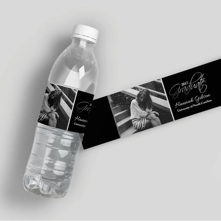 Silver Script Graduation Water Bottle Labels - iCustomLabel
