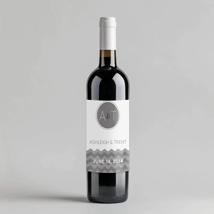 Simple Chevron Monogram Wedding Wine Label - iCustomLabel