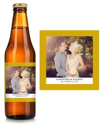 Simple Gold Border Wedding Beer Label - iCustomLabel