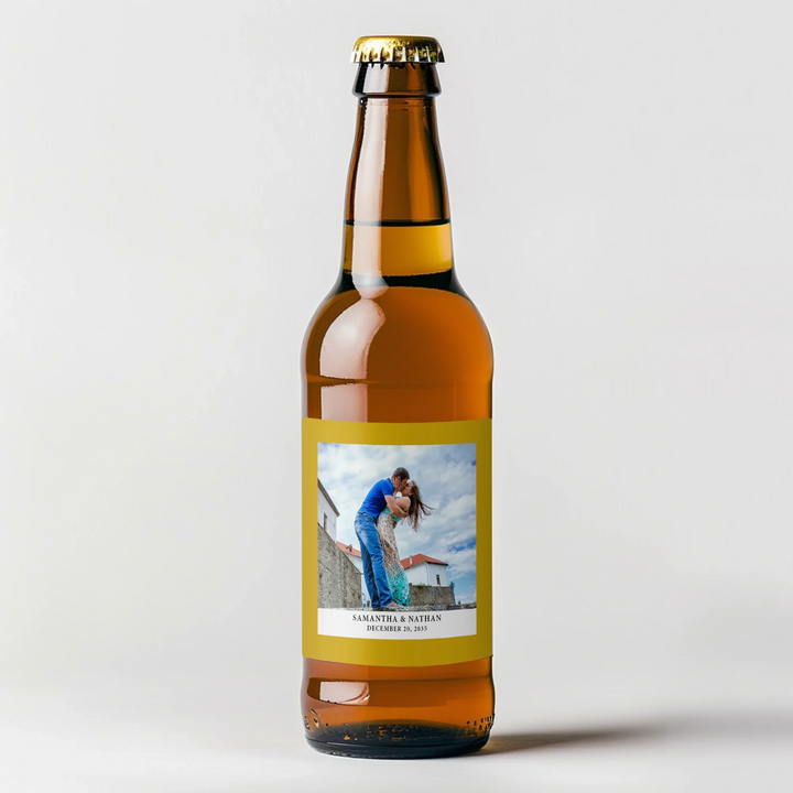 Simple Gold Border Wedding Beer Label