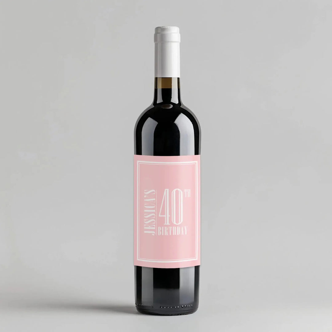 Simple Pink Birthday Wine Label - iCustomLabel
