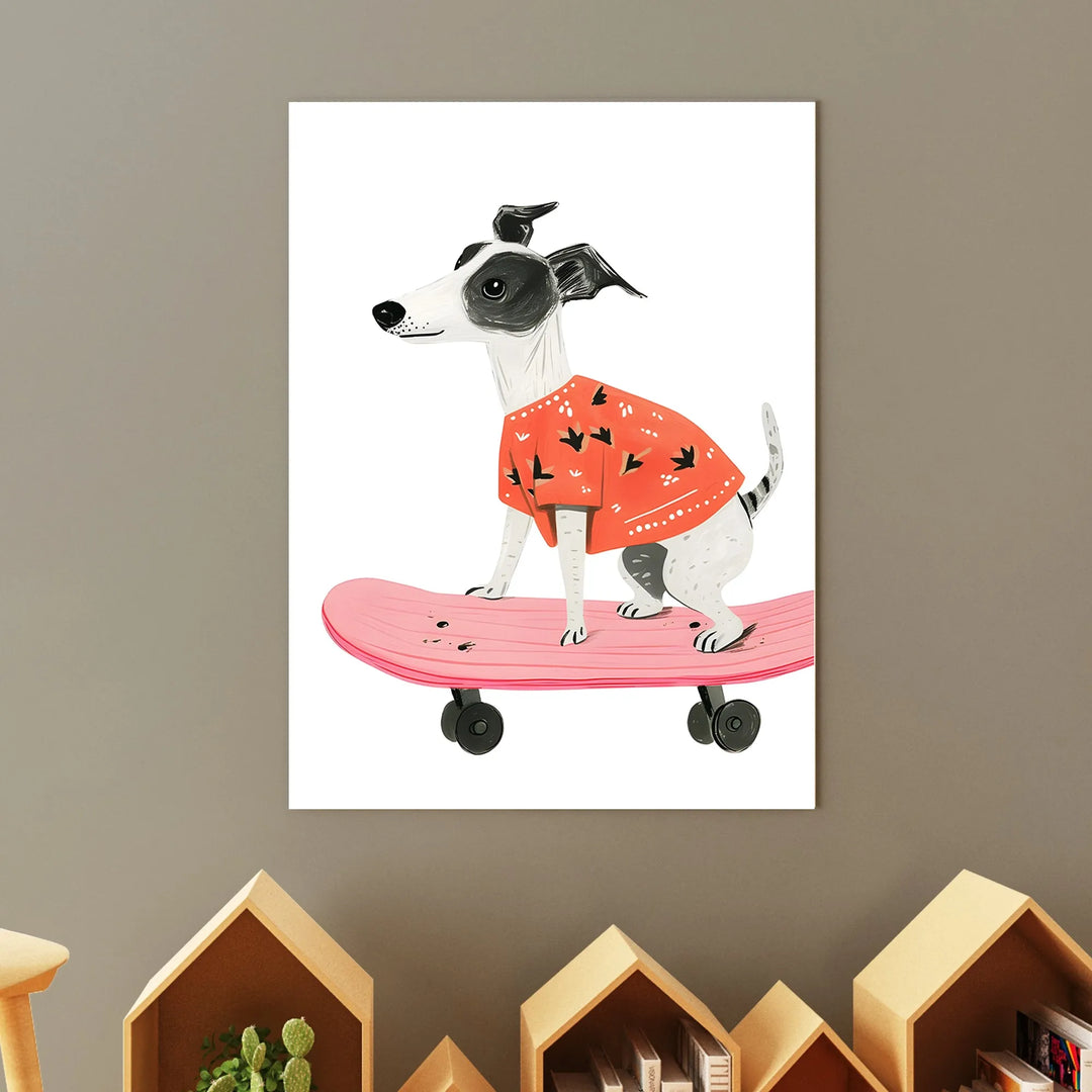 Skateboard Doggo Nursery Poster – Cute Kids Room Wall Art with Dog on Skateboard - iCustomLabel