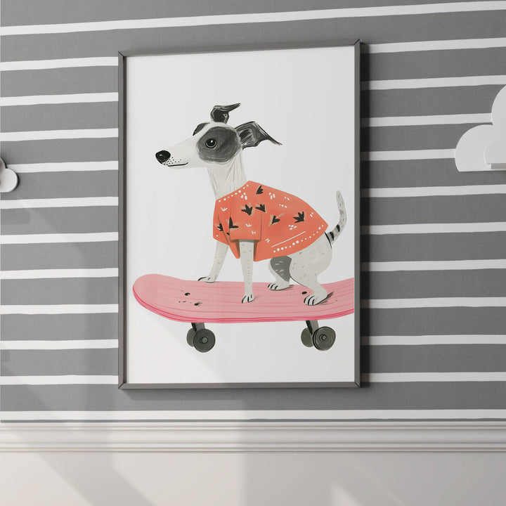 Skateboard Doggo Nursery Poster – Cute Kids Room Wall Art with Dog on Skateboard - iCustomLabel