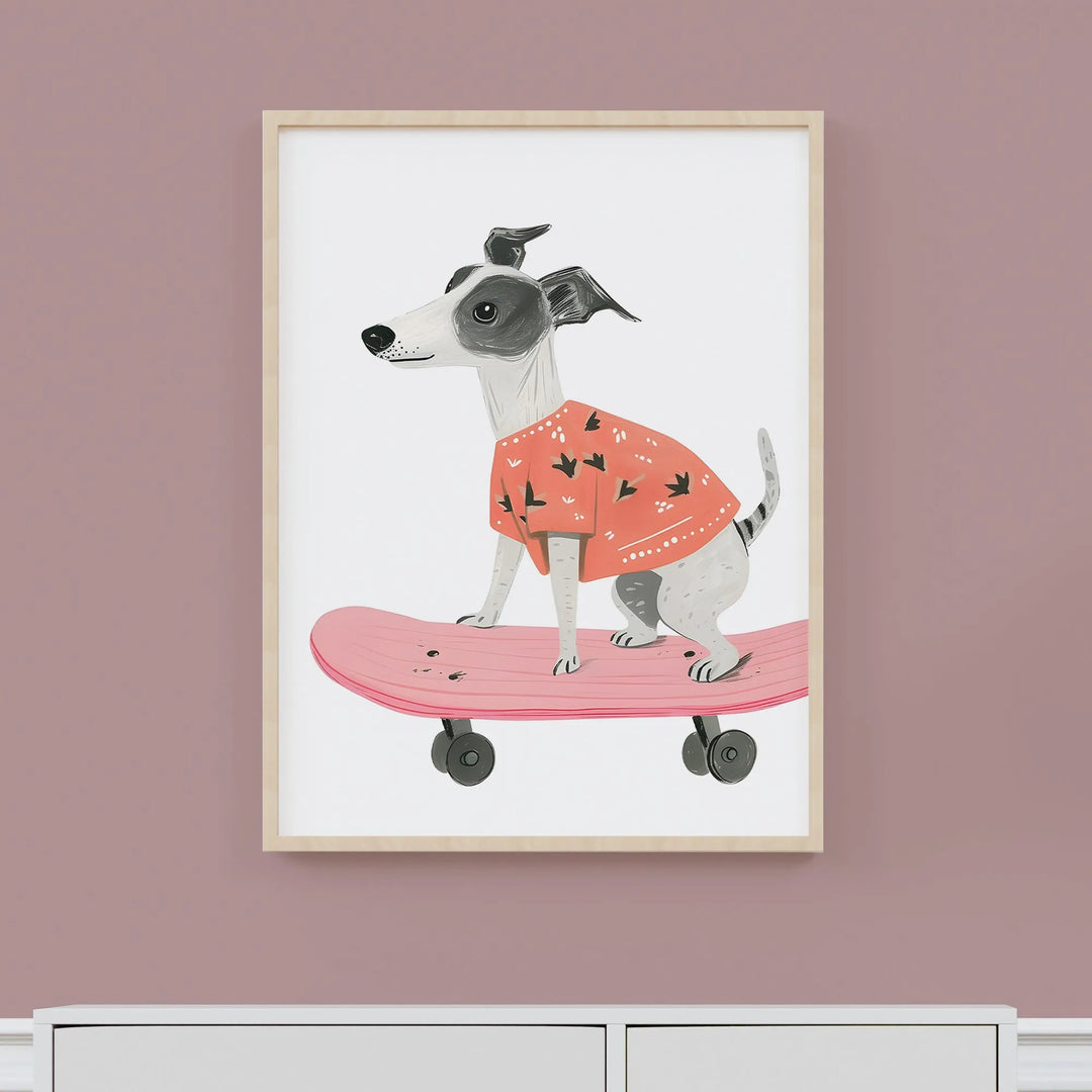 Skateboard Doggo Nursery Poster – Cute Kids Room Wall Art with Dog on Skateboard - iCustomLabel