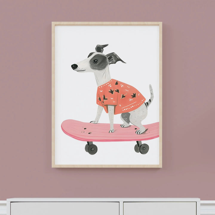 Skateboard Doggo Nursery Poster – Cute Kids Room Wall Art with Dog on Skateboard - iCustomLabel