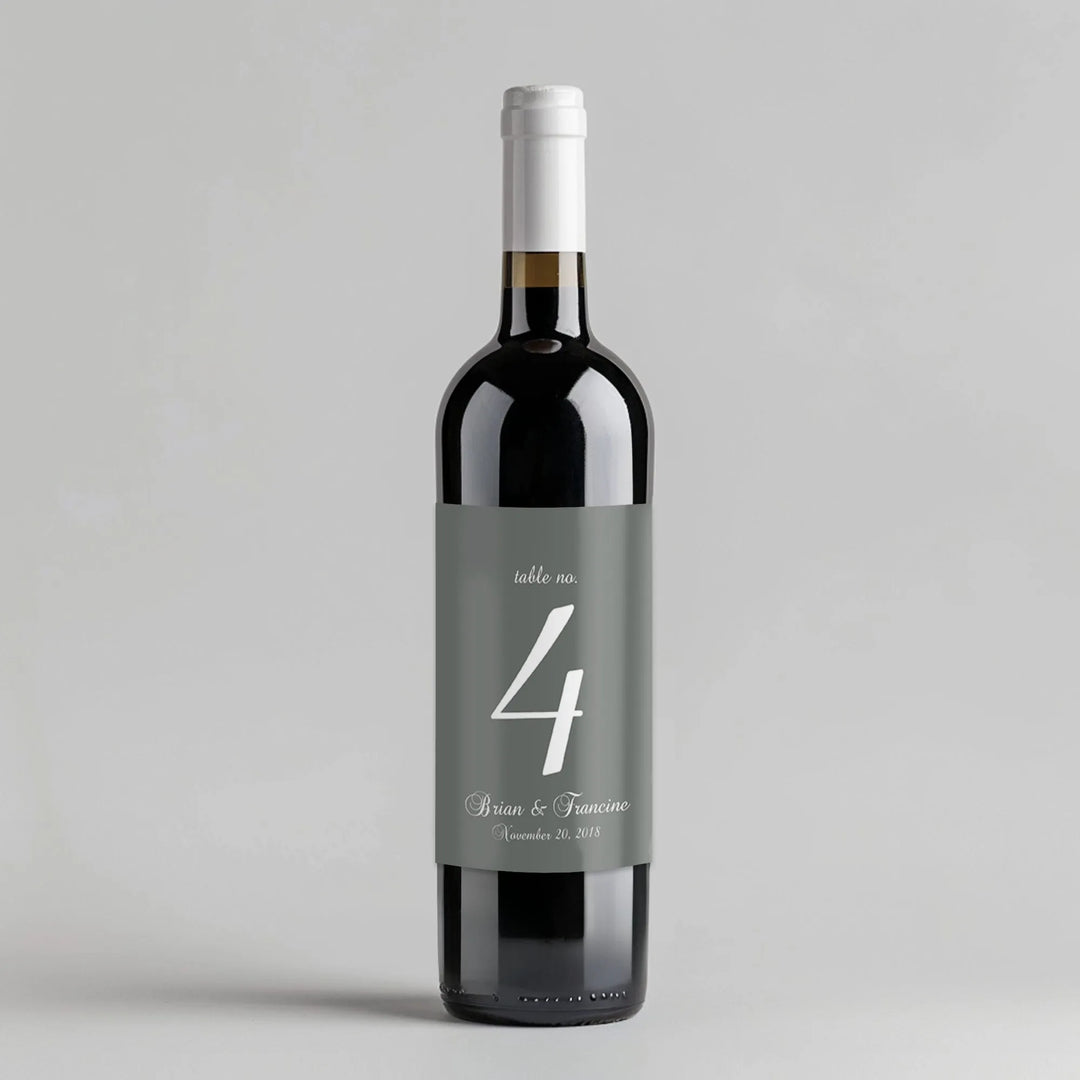 Slate Gray Script Table Number Wine Label - iCustomLabel