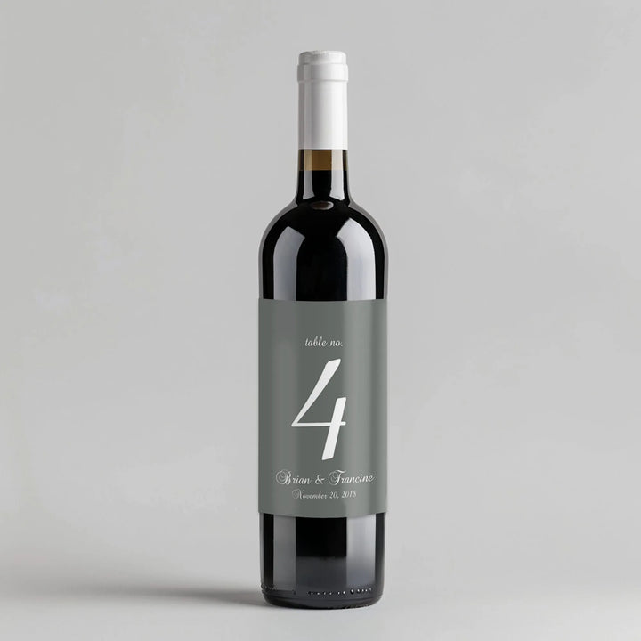 Slate Gray Script Table Number Wine Label - iCustomLabel