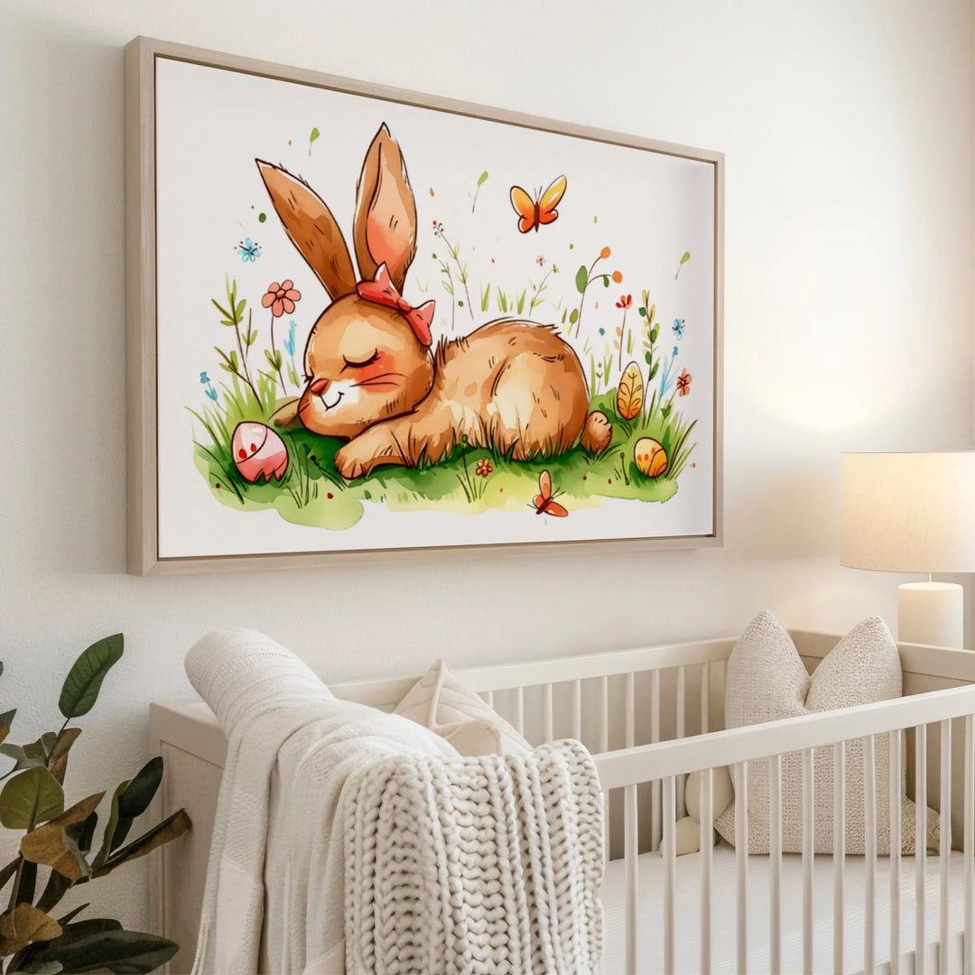 Sleepy Bunny Nursery Poster – Cute Wall Art with Flowers and Butterflies - iCustomLabel