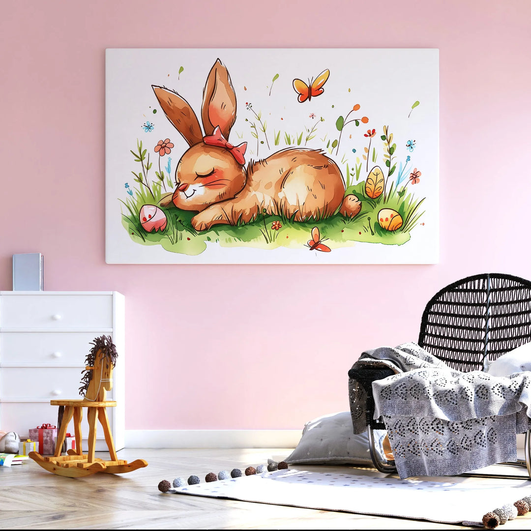 Sleepy Bunny Nursery Poster – Cute Wall Art with Flowers and Butterflies - iCustomLabel