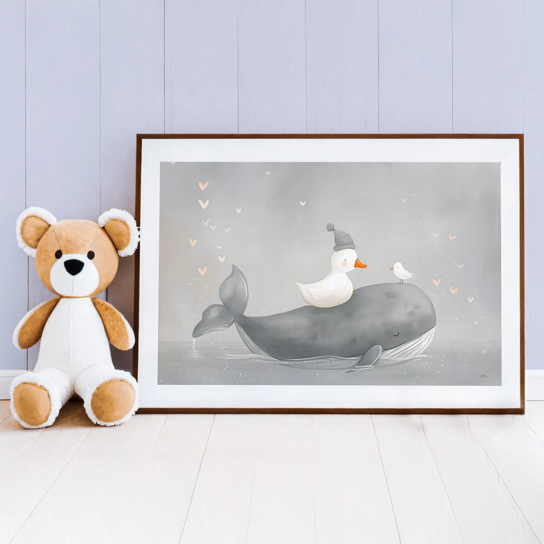 Sleepy Water Friends Nursery Poster – Cute Wall Art with Whale, Duck, and Bird - iCustomLabel