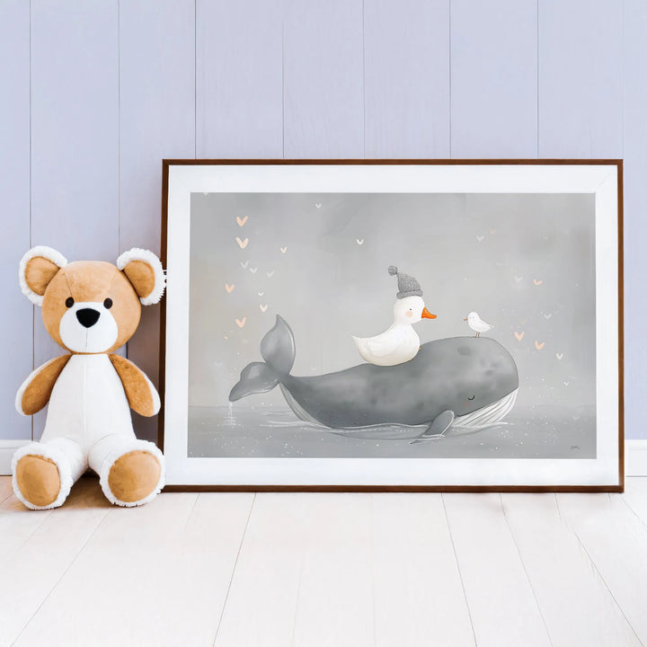 Sleepy Water Friends Nursery Poster – Cute Wall Art with Whale, Duck, and Bird - iCustomLabel