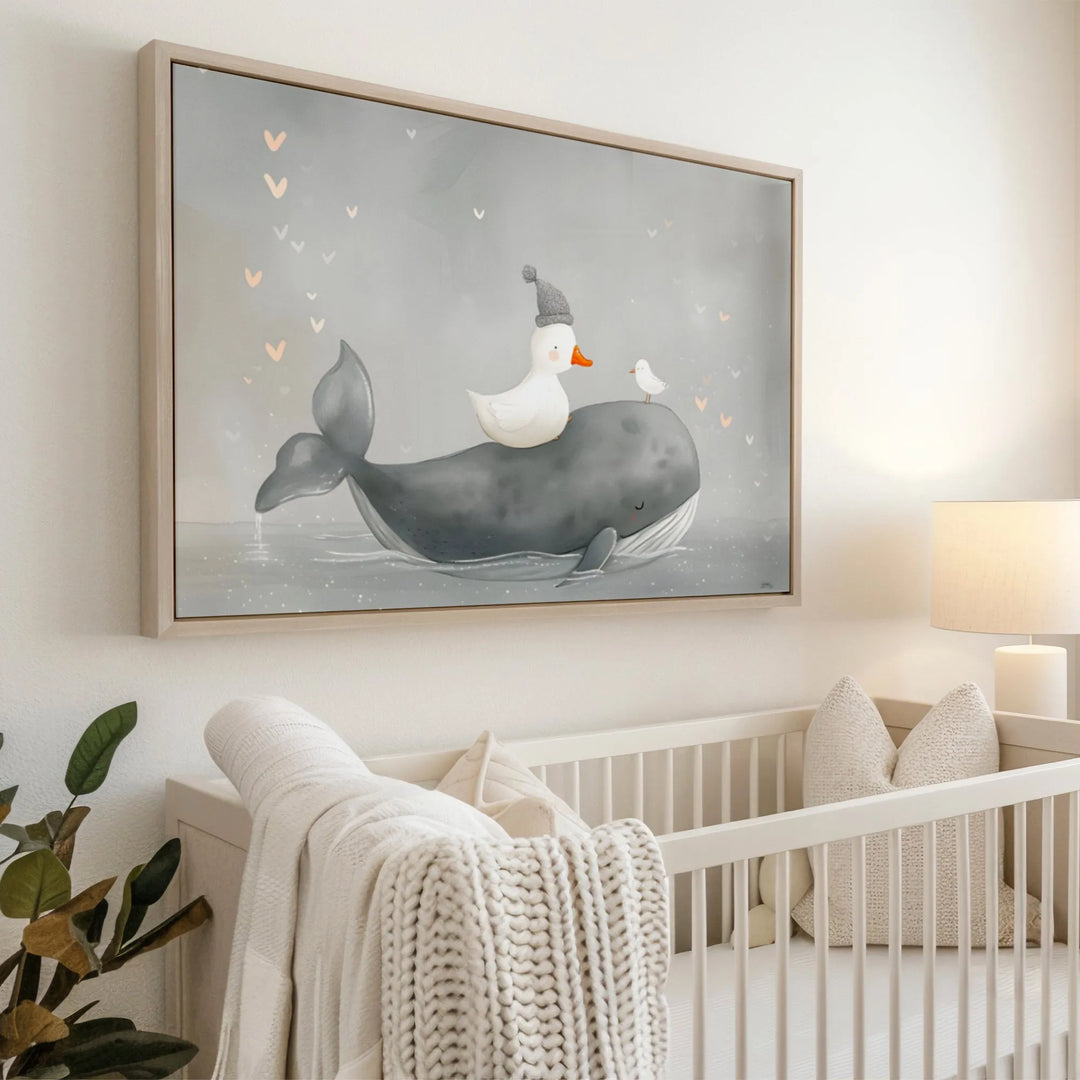 Sleepy Water Friends Nursery Poster – Cute Wall Art with Whale, Duck, and Bird - iCustomLabel