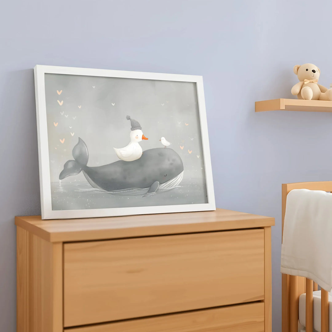 Sleepy Water Friends Nursery Poster – Cute Wall Art with Whale, Duck, and Bird - iCustomLabel