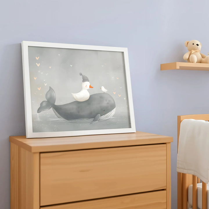 Sleepy Water Friends Nursery Poster – Cute Wall Art with Whale, Duck, and Bird - iCustomLabel