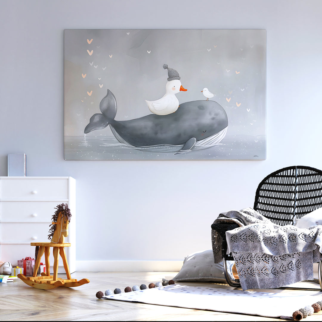 Sleepy Water Friends Nursery Poster – Cute Wall Art with Whale, Duck, and Bird - iCustomLabel