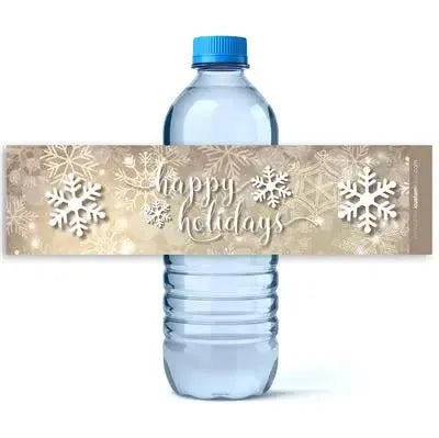 Starry Snowflakes Christmas Water Bottle Labels - iCustomLabel