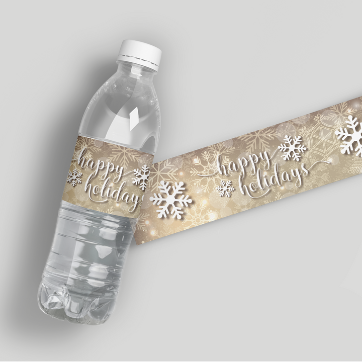 Starry Snowflakes Christmas Water Bottle Labels