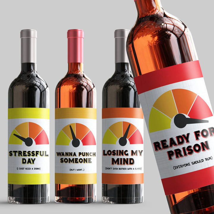 Stress Levels Wine Label Set - iCustomLabel