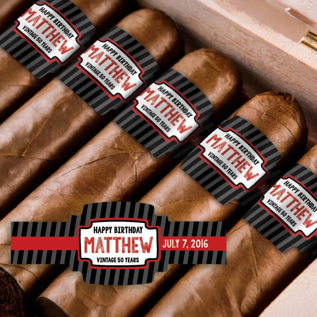 Stripes 50th Birthday Cigar Bands - iCustomLabel