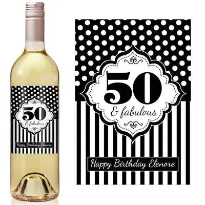 Stripes And Polka Dots Birthday Wine Label - iCustomLabel