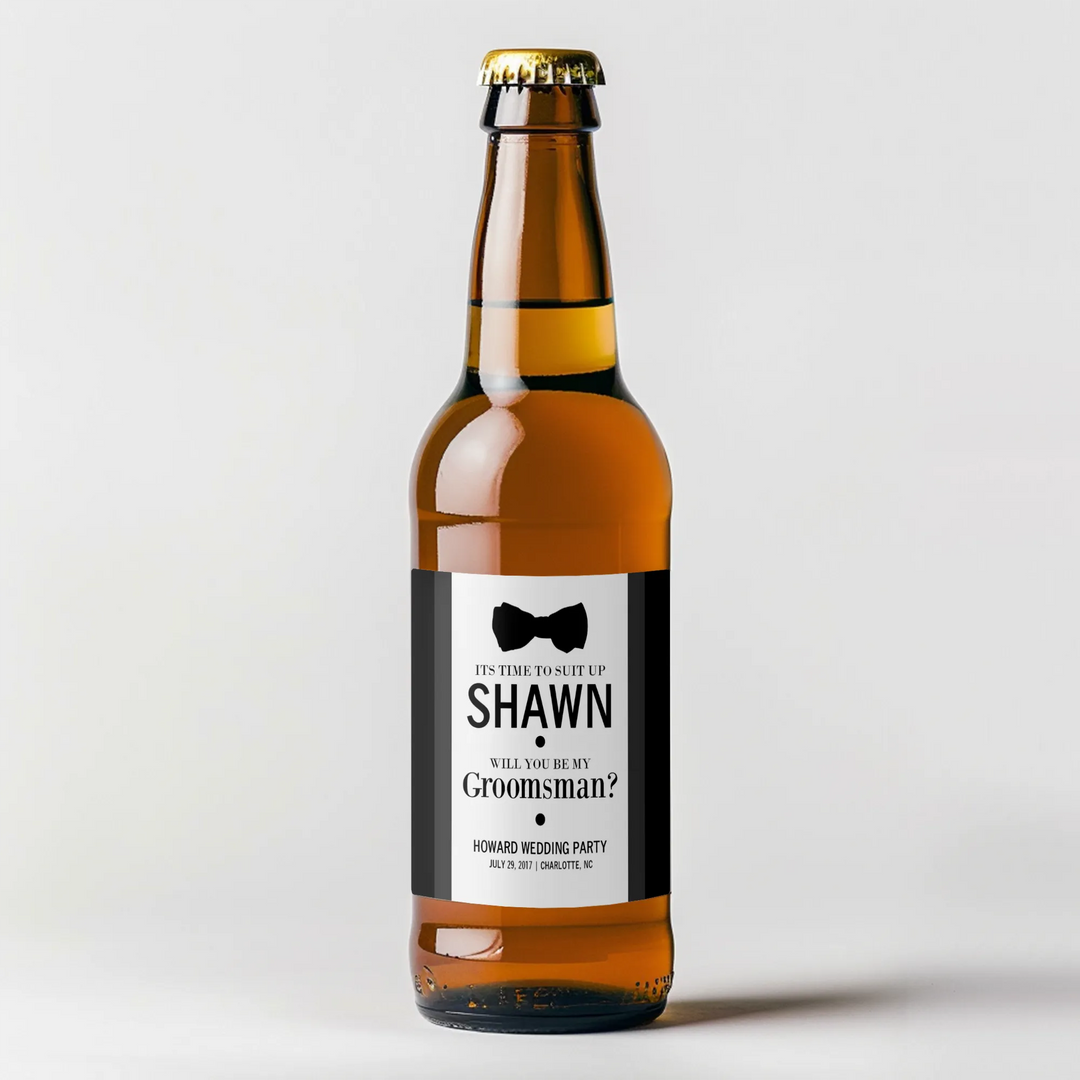 Suit Up Groomsman Beer Label - iCustomLabel