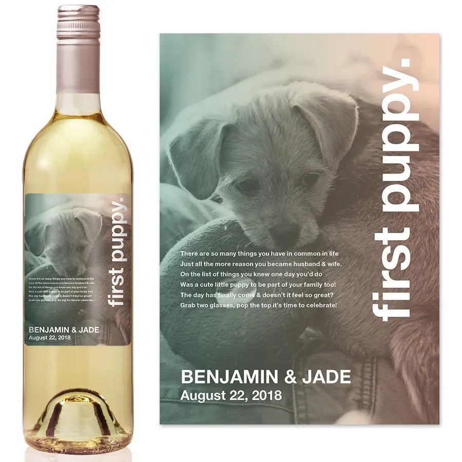 Swiss Pic First Puppy Milestone Wine Label - iCustomLabel