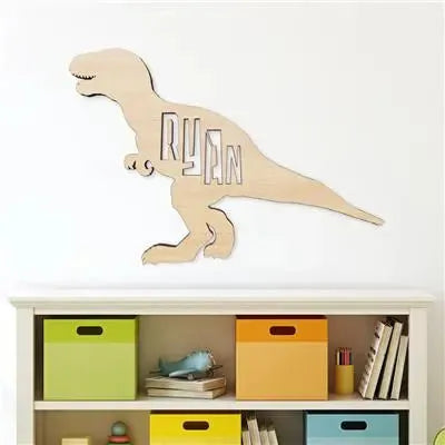 T-Rex Dinosaur Wood Name Sign - iCustomLabel