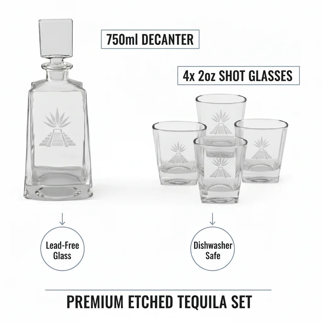 Tequila Decanter Gift Set with 4 Shot Glasses – Custom Engraved
