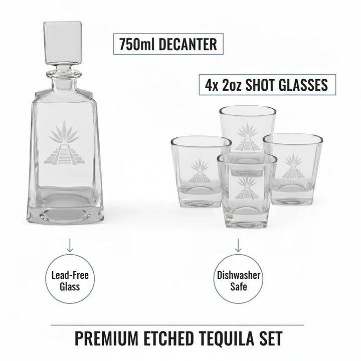 Tequila Decanter Gift Set with 4 Shot Glasses – Custom Engraved