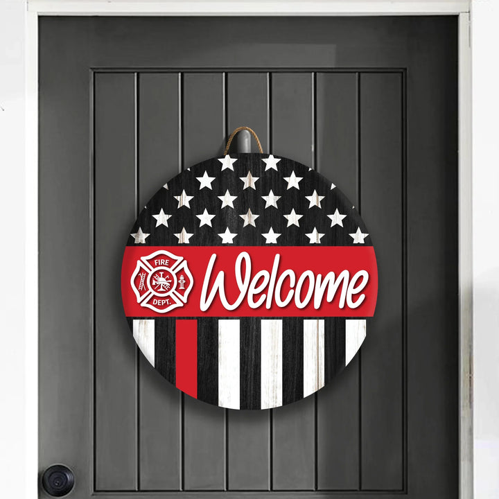 Thin Line Firefighter Welcome Front Door Decor